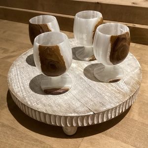 Marble Onyx Small Shot Goblet Glasses Hand Carved (Set of 4)